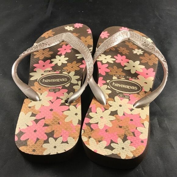 Brown Pink Floral Havaianas TOPs 35/36 Brazilian - Picture 1 of 5